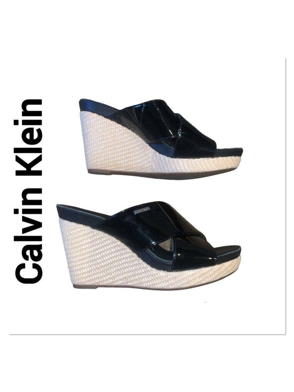 CALVIN KLEIN Jaclyn Black Platform Sandal Open Toes size 8 - Picture 2 of 7